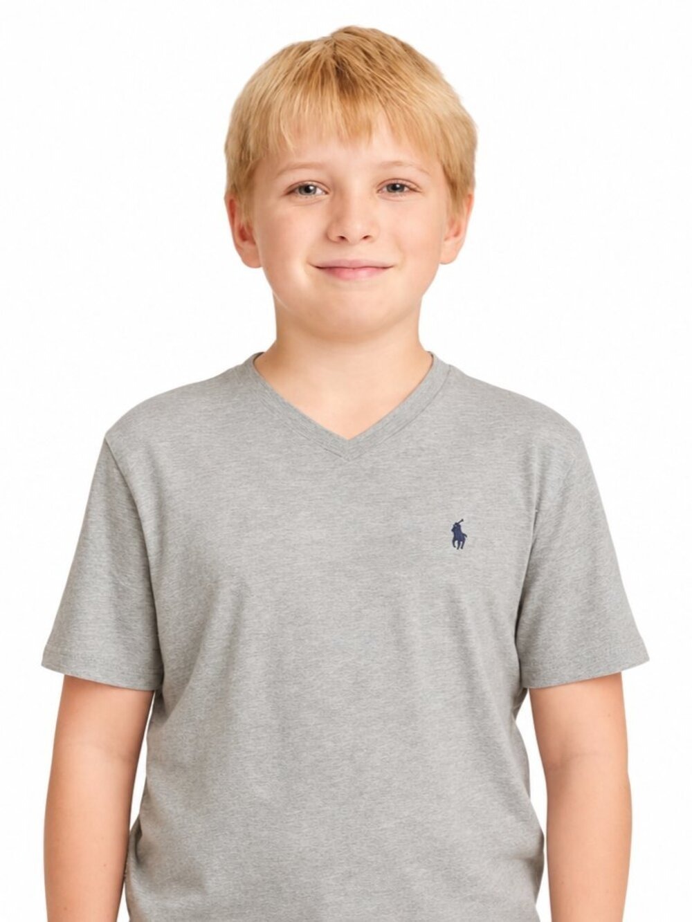 Polo Ralph Lauren Boys V-Neck Tee Shirt Gray Size Large